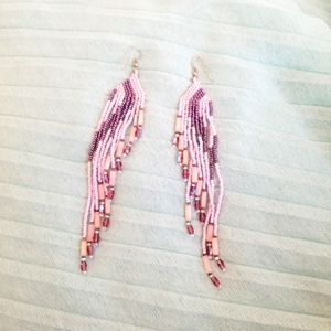 Long pink beaded earrings